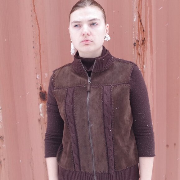 Beautiful  Vintage Chocolate Brown Front Leather Vest Size small, back and trim - Picture 10 of 13